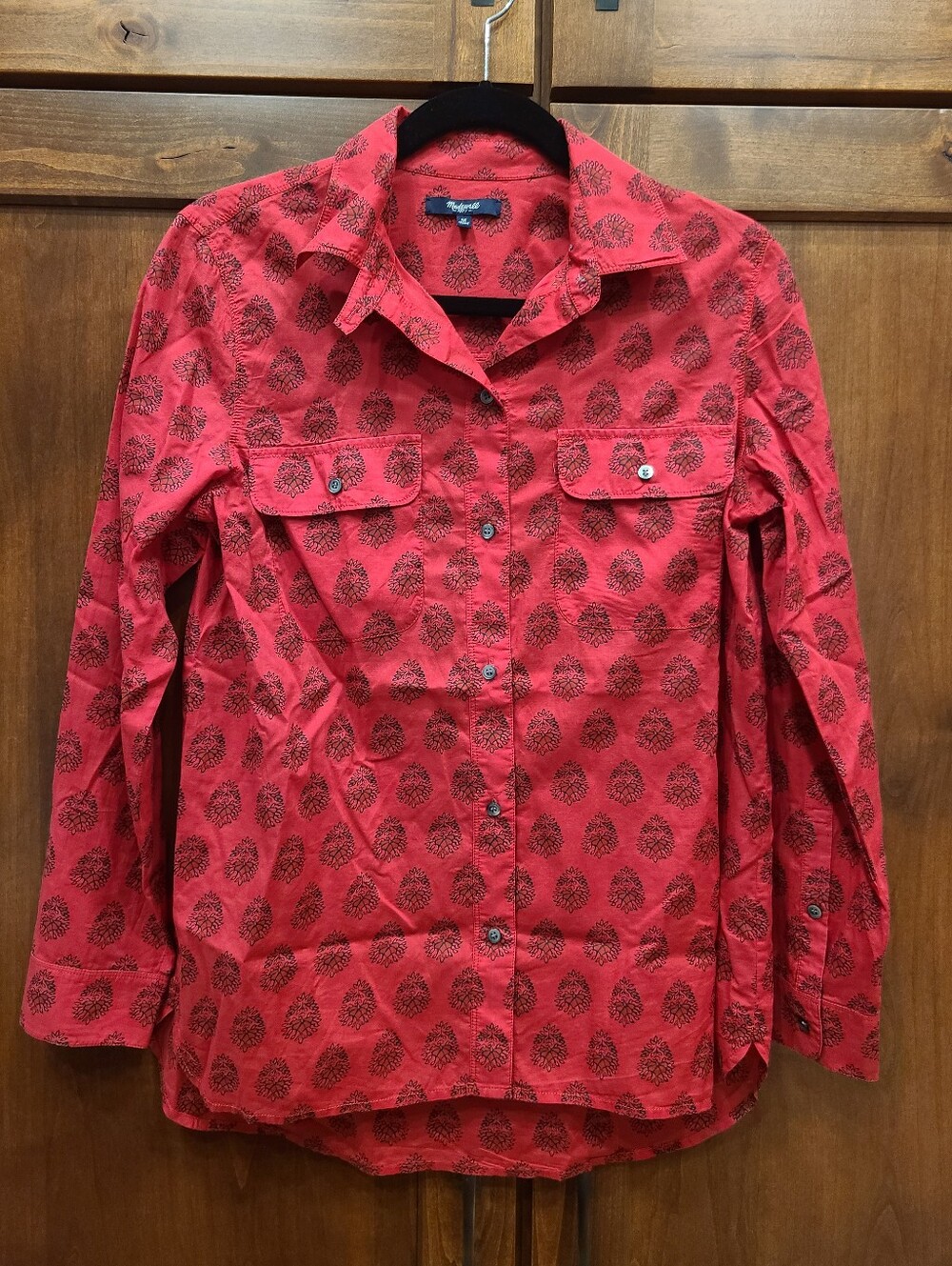 Madewell Red Printed Long-Sleeve Button-Up  Womens Medium